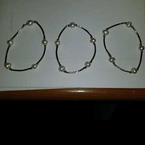3 silver & pearl bracelets